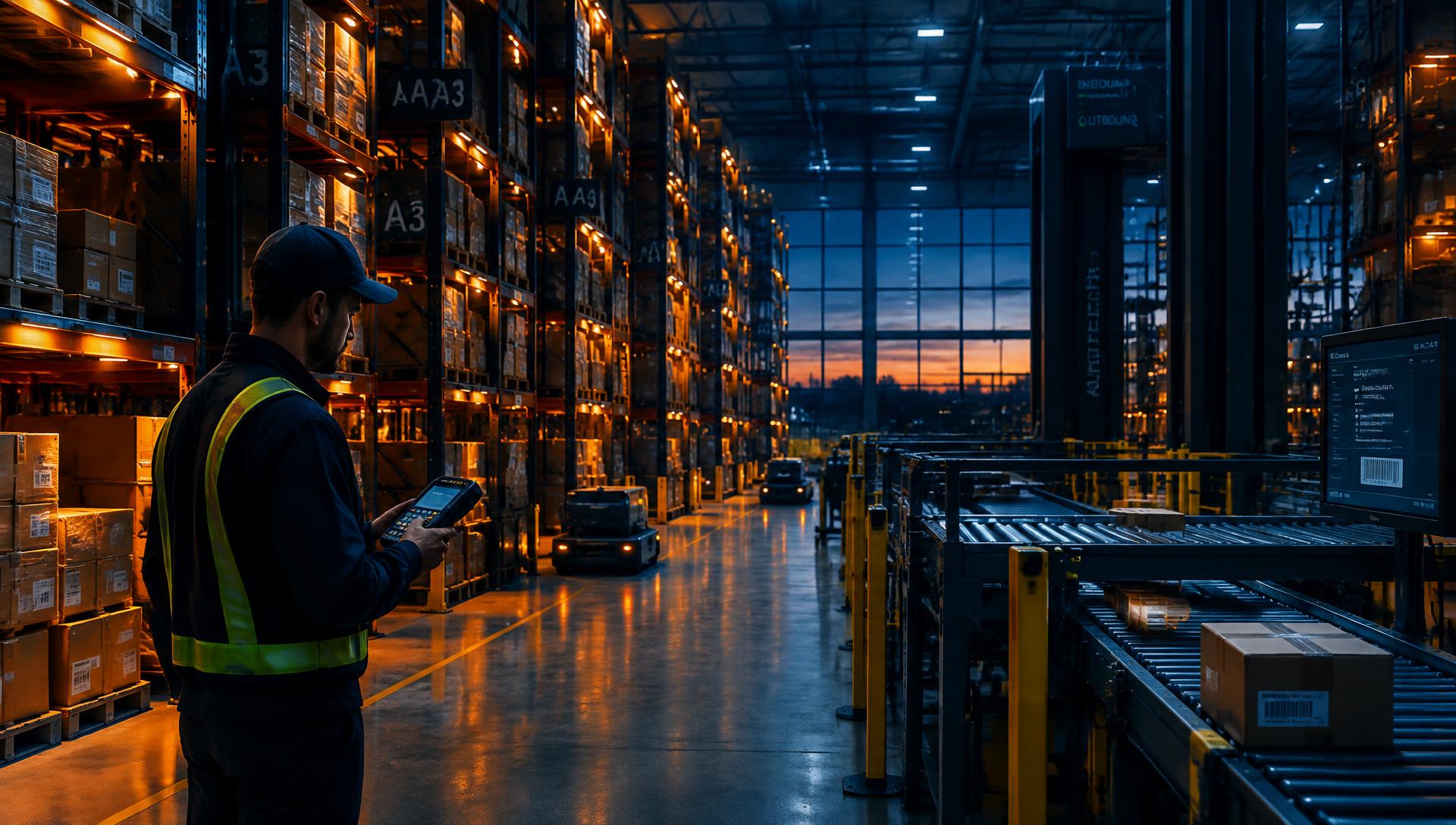 Warehouse operator scanning stock with a hand terminal